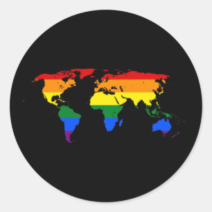 Adesivo Redondo Mapa mundial do orgulho do arco-íris LGBT