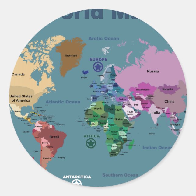 Adesivo Redondo Mapa Mundial para Crianças com Sinalizadores (Frente)