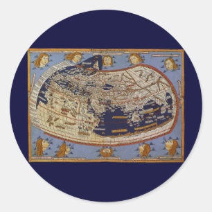Adesivo Redondo Mapa Mundial Ptolemaico Antigo, Johannes de Arnshe