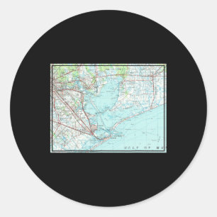 Adesivo Redondo Mapa náutico de Vintage Galveston Bay Tx (1975)
