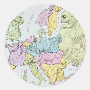 Adesivo Redondo Mapa satírico da Europa   1871