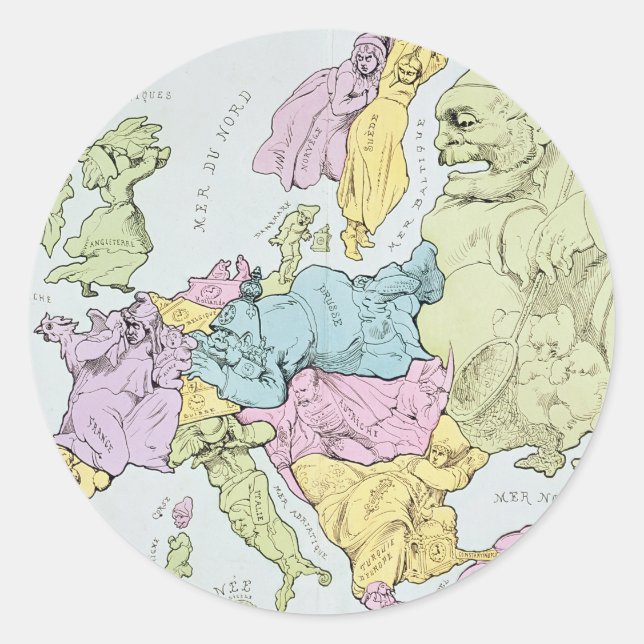 Adesivo Redondo Mapa satírico da Europa | 1871 (Frente)