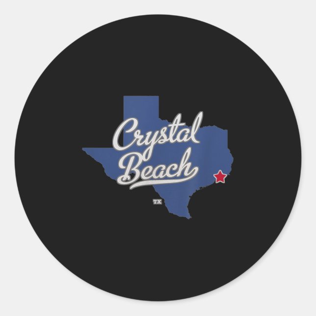 Adesivo Redondo Mapa Tx do Texas Crystal Beach (Frente)
