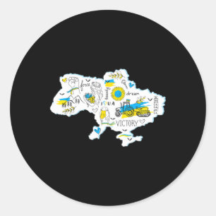 Adesivo Redondo Mapa Ucrânia - Emblema Nacional Ucraniano - Ucrâni