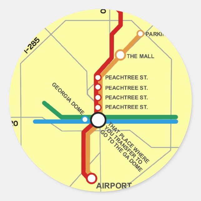 Adesivo Redondo Mapa Útil do Metrô de Atlanta (Frente)