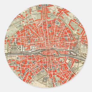 Adesivo Redondo Mapa Vintage de Paris (1721-1774)