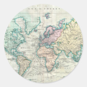 Adesivo Redondo Mapa Vintage do Mundo (1801)