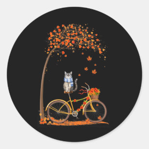 Adesivo Redondo Maple Cat Bike Leaf Fall Hello Outono