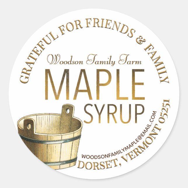 Adesivo Redondo Maple Syrup - Agradecimento à Família e Amigos (Frente)