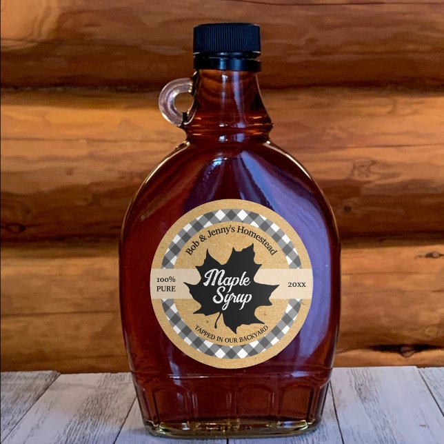 Adesivo Redondo Maple Syrup Black Leaf Buffalo Xadrez Kraft (Criador carregado)