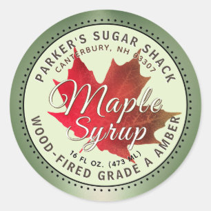 Adesivo Redondo Maple Syrup Label Autumn Maple Leaf