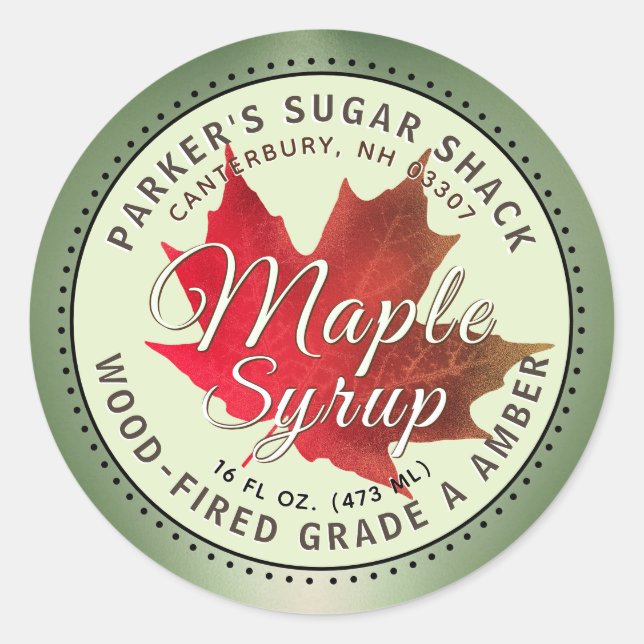 Adesivo Redondo Maple Syrup Label Autumn Maple Leaf (Frente)