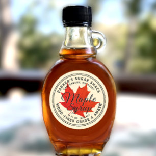 Adesivo Redondo Maple Syrup Label Autumn Maple Leaf