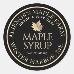 Adesivo Redondo Maple Syrup Label Black com Folha de Mapeamento Do