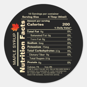 Adesivo Redondo Maple Syrup Nutrition Facts Red Sugar Maple Leaf