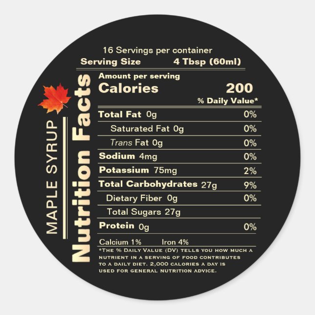 Adesivo Redondo Maple Syrup Nutrition Facts Red Sugar Maple Leaf (Frente)