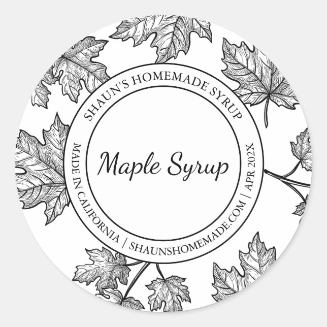 Adesivo Redondo Maple Syrup Sketch Modern label (Frente)