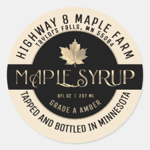ADESIVO REDONDO MAPLE SYRUP STATE NAME LABEL IVORY & BLACLE