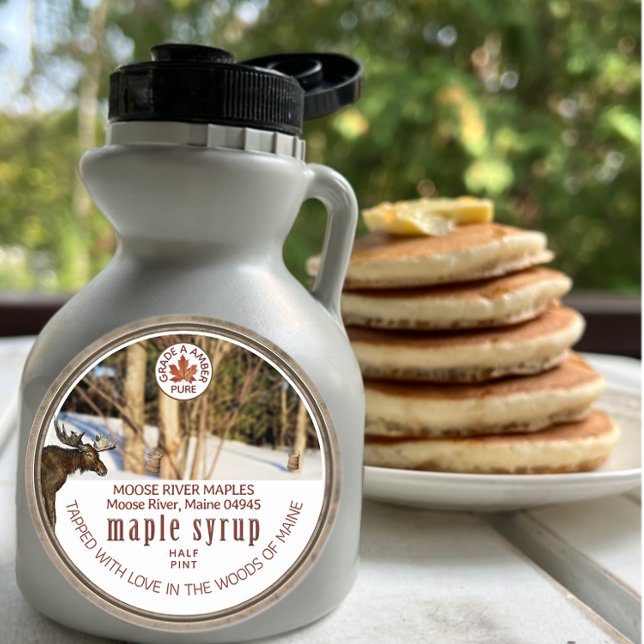 Adesivo Redondo Maple Syrup Woods Moose Maple Balde Grunge Folha (Criador carregado)