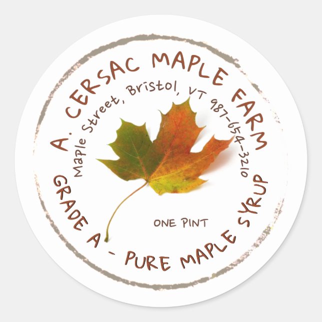 Adesivo Redondo Maple Xarope Maple Leaf Rustic Editable Label (Frente)