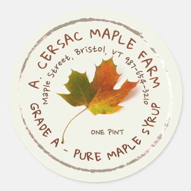 Adesivo Redondo Maple Xarope Maple Leaf Rustic Editable Label (Frente)