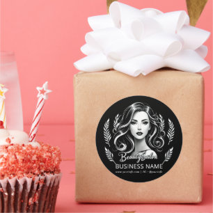 Adesivo Redondo Maquiador Estilista de Cabelo Moderno Preto Branco