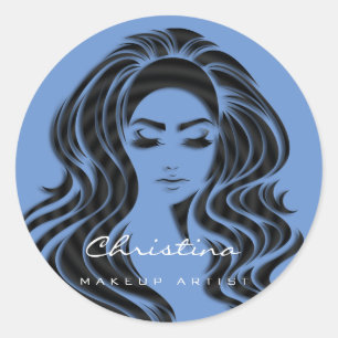 Adesivo Redondo Maquiadora Beijo de Lábios Salão de Cabelo Azul