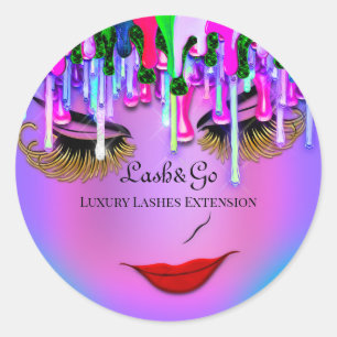 Adesivo Redondo Maquiagem Artista Lashes Roxos Produto Rosa Vermel