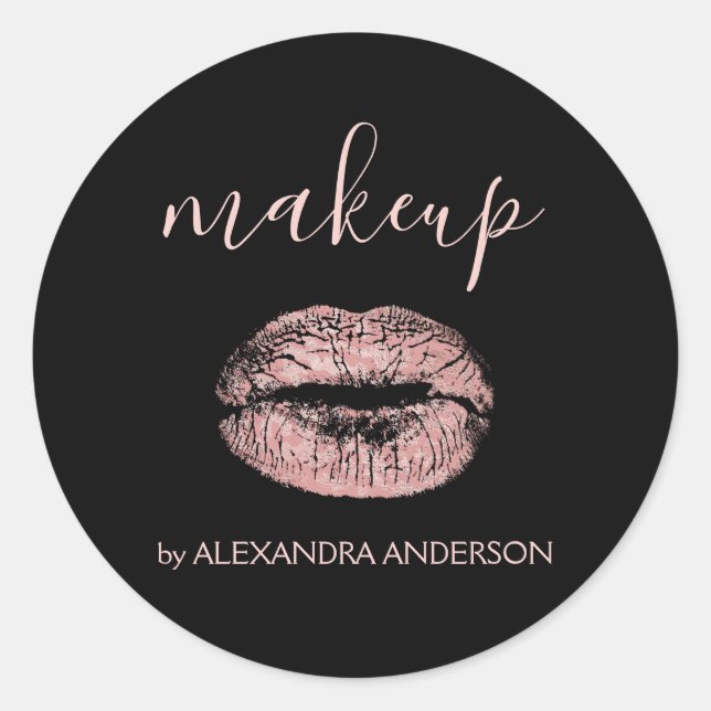 Adesivo Redondo Maquiagem do Glitter Dourado rosa e do Batom Spark (Frente)