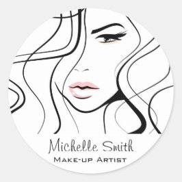 Adesivo Redondo Maquiagem Feminina Elegante Negra e Branca Minimal