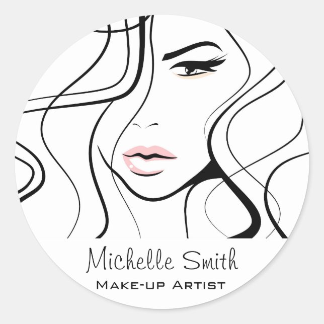 Adesivo Redondo Maquiagem Feminina Elegante Negra e Branca Minimal (Frente)