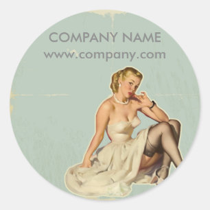 Adesivo Redondo Maquilhador retro do cabeleireiro da menina da