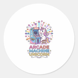 Adesivo Redondo Máquina de Arcade de Unicórnio Arte de Unicórnio P