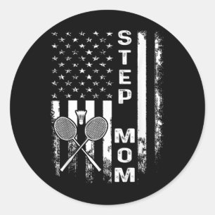 Adesivo Redondo Máquina de Badminton Mãe Americana Bandeira Vintag
