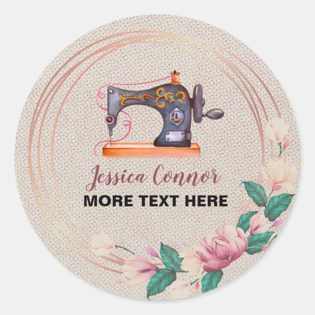 Adesivo Redondo Máquina de costura Creme esbranquiçado Fundo (Frente)