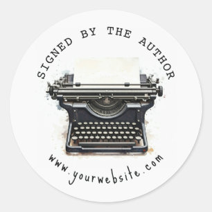 Adesivo Redondo Máquina de escrever vintage preta assinada pelo au