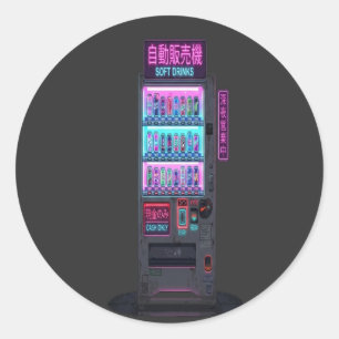 Adesivo Redondo Máquina de Venda Japonesa Cyberpunk Pixel Art