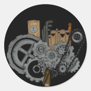 Adesivo Redondo Maquinaria de Steampunk