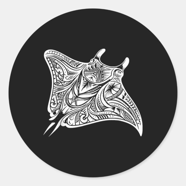 Adesivo Redondo Mar de Tatuagem Tribal Manta Ray Polynésia (Frente)