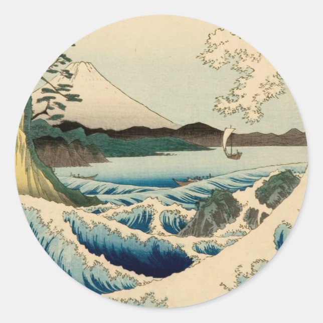 Adesivo Redondo Mar Japonês de Satta Hiroshige Art (Frente)