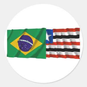 Adesivo Redondo Maranhão & bandeiras de ondulação de Brasil