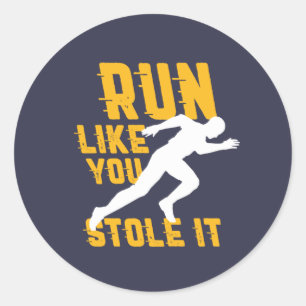 Adesivo Redondo Maratona Engraçada Executando Exercício de Trabalh