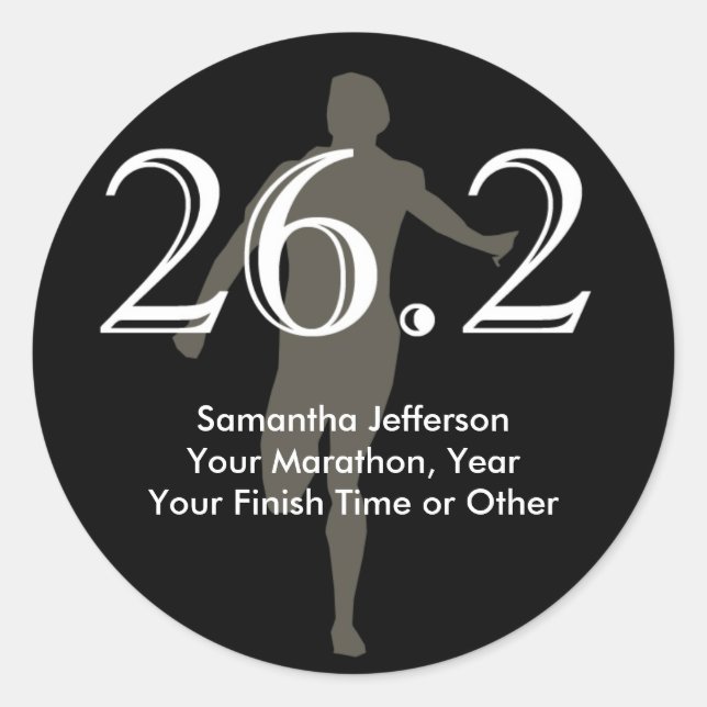 Adesivo Redondo Maratona Personalizada 26.2 Guardar Preto (Frente)