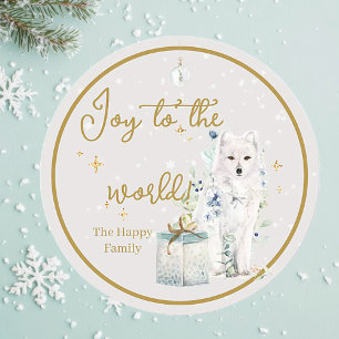 Adesivo Redondo Maravilha de inverno Snow Wolf Joy para o mundo