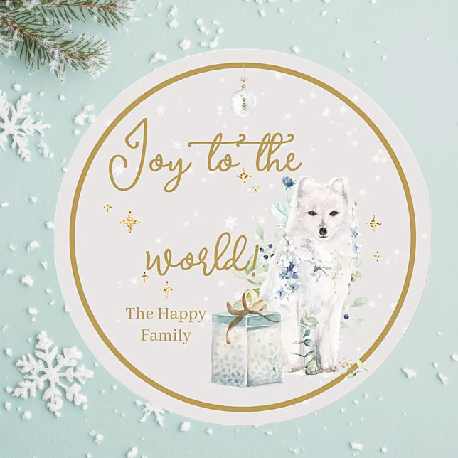 Adesivo Redondo Maravilha de inverno Snow Wolf Joy para o mundo (Winter Wonderland "Joy to the World")