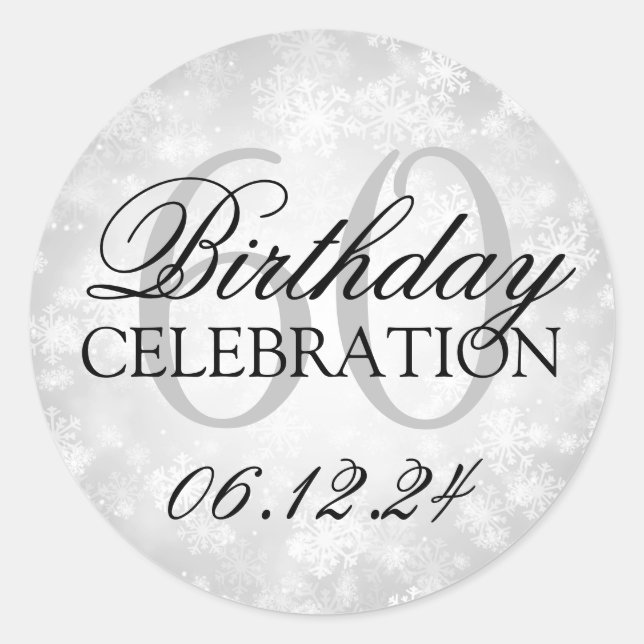 Adesivo Redondo Maravilha Elegante 60º Aniversário da Prata Invern (Frente)