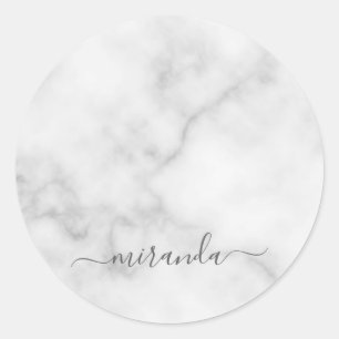 Adesivo Redondo Marble Branco de Nome Personalizado de Script Mode