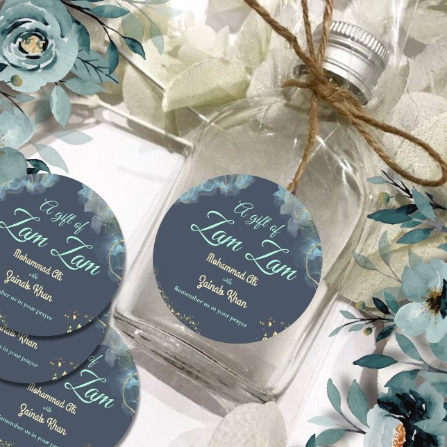 Adesivo Redondo Marble Dusty Blue Islâmico Casamento Presente de Z (Criador carregado)