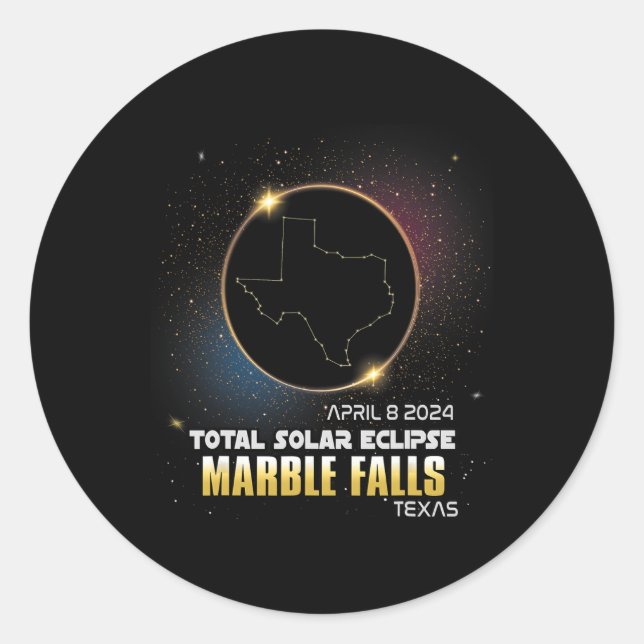 Adesivo Redondo Marble Falls Texas Total Eclipse Solar 2024 1 (Frente)