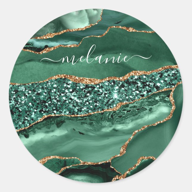Adesivo Redondo Marble Glitter Glitter Verde Dourado Marble Seu No (Frente)